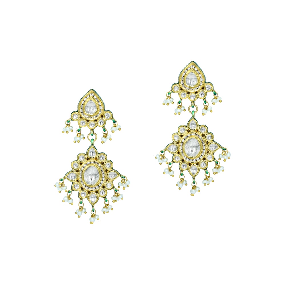 Chandelier Polki Earrings with Pearls and Intricate Craftsmanship
